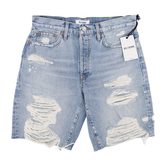 Re/Done Pants - NEW Re/Done‎ Women's 26 Loose Long Short Light Blue Destroyed Ripped Tide Shorts